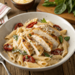 Marry Me Chicken Pasta – creamy penne with grilled chicken, sun-dried tomatoes, and parmesan